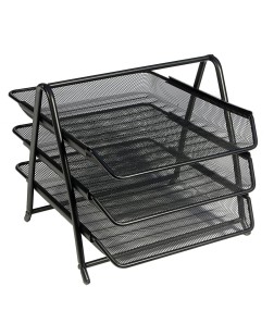 A102-03 MESH 3TIER LETTER TRAY BLACK METAL